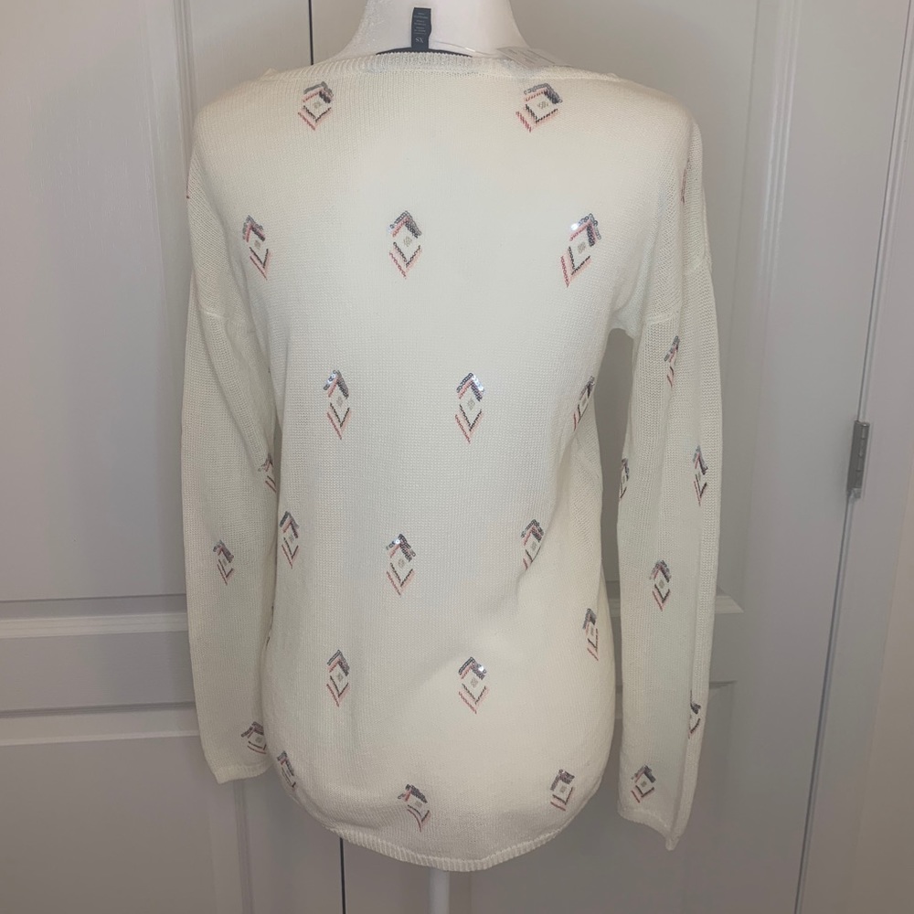 WHBM V-NECK EMBELLISHED PULLOVER SWEATER - Picture 8 of 10